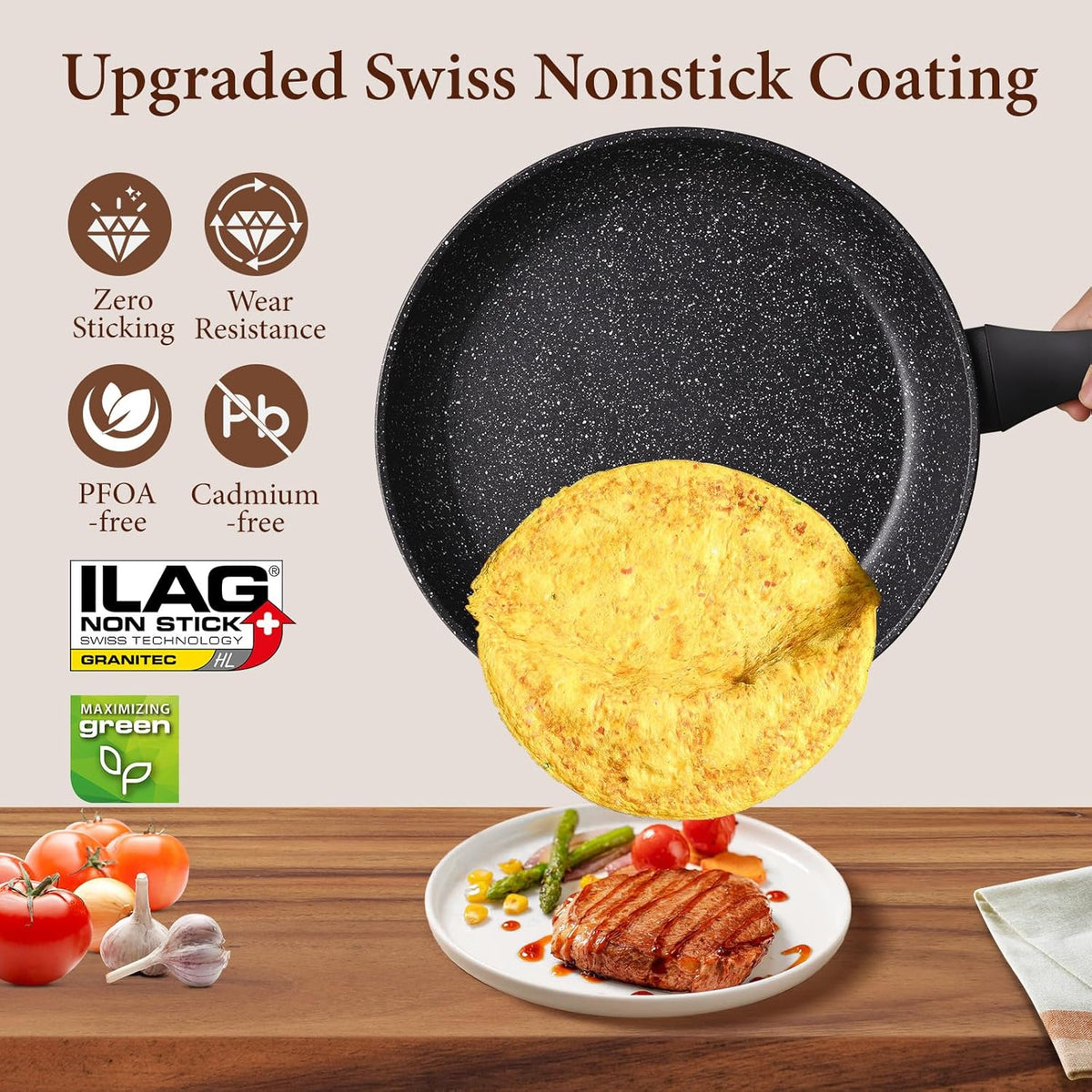 Non Stick Frying Pans,Skillets and Frying Pans for Egg,Deep Frying Pan Skillet,Omelette Pan,Nonstick Cooking Egg Pans,PFOA-free Non Toxic Frying Pan (10 Inch)