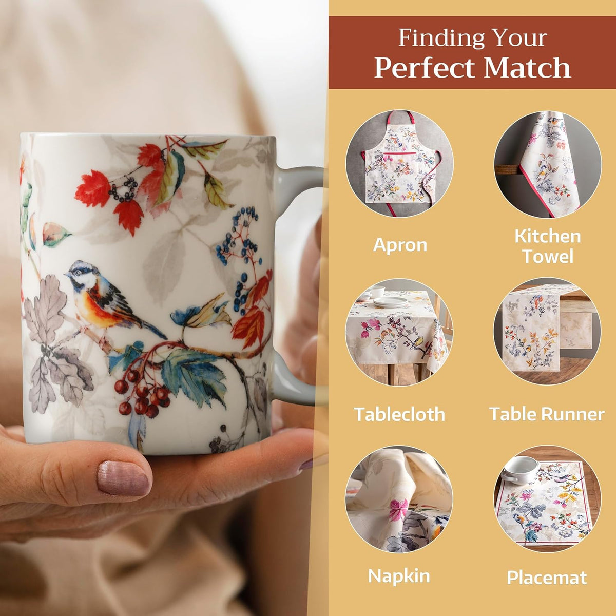 Maison d' Hermine Coffee Mug with Handles Fine Bone China Mugs Pack of One Tea Cups for Hot Beverages Cappuccino Latte Home Restaurant Office Perfect for Gift (Equinoxe - Beige Passerine, 12 Ounce)