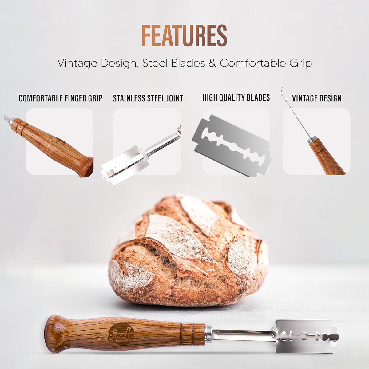 RICCLE Bread Lame Slashing Tool, Dough Scoring Knife with 15 Razor Blades and Storage Cover