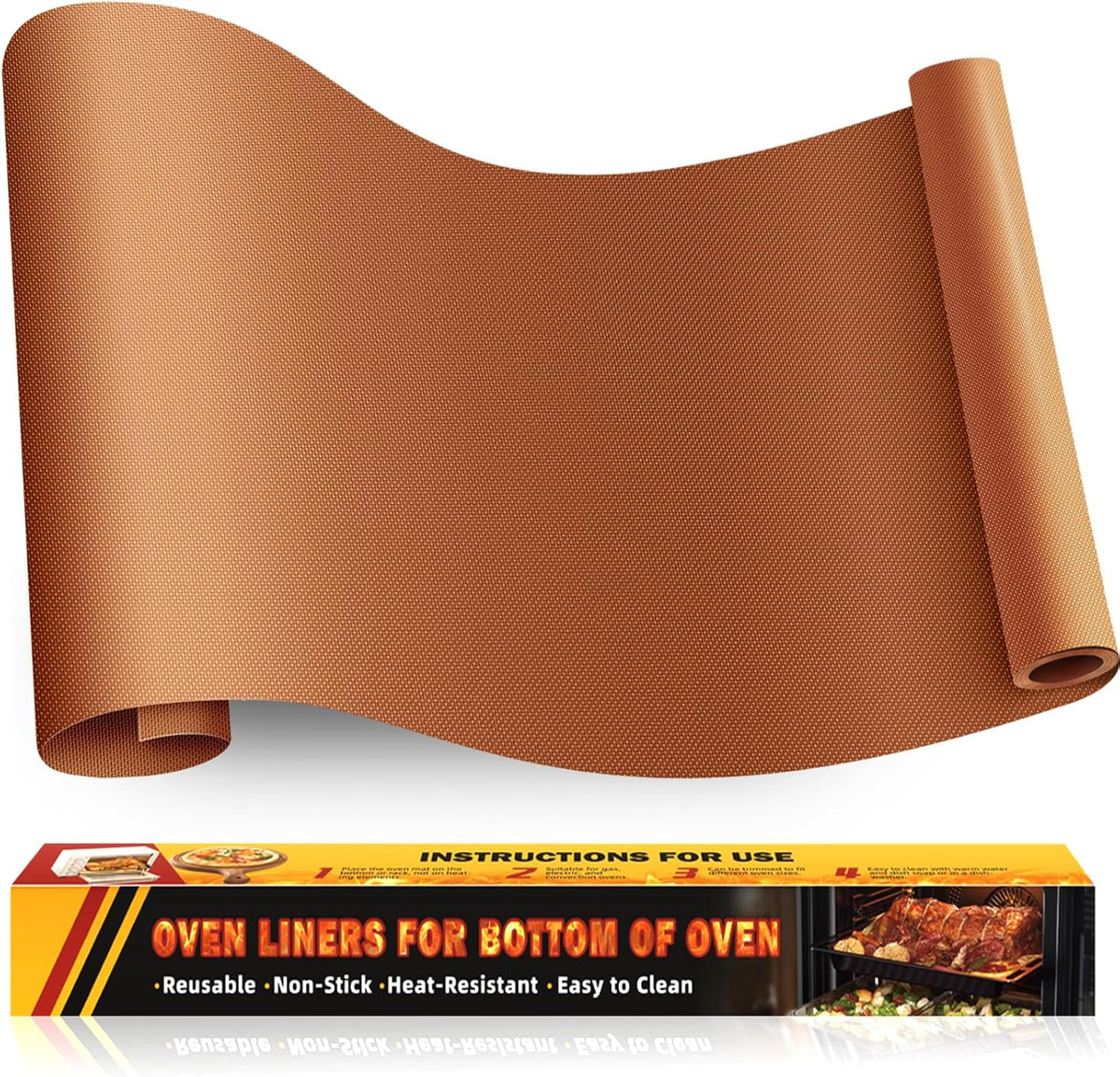 Large Oven Liners for Bottom of Oven, 17"x75" Heavy Duty Non-Stick Oven Liner Mat, Reusable Heat Resistant Grill & Baking Mat, BPA/PFOA Free Roaster Liners, Fits Electric, Gas, Toaster Ovens (Copper)