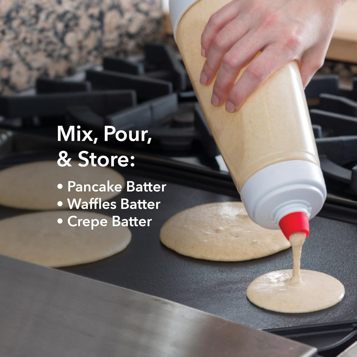 Whiskware Pancake Bottle, Batter Dispenser and Mixer with BlenderBall Wire Whisk, Durable, No-Mess, BPA Free, Dishwasher Safe, Mint