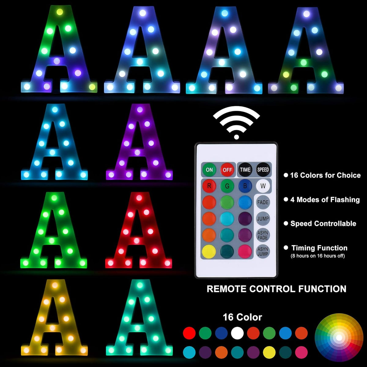 Foaky Colorful LED Letter Lights with Remote,Marquee Light Up Letters Sign for Night Light Wedding/Birthday Party Battery Powered Christmas Lamp Home Bar Decoration(B)