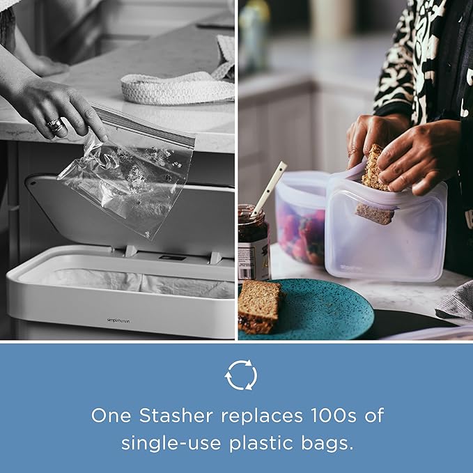 Stasher Premium Silicone Reusable Food Storage Half Gallon Bag, Green, Microwave, Sous Vide, Dishwasher, Oven and Freezer Safe, BPA Free, Leak-free, Eco-friendly, 64 Oz