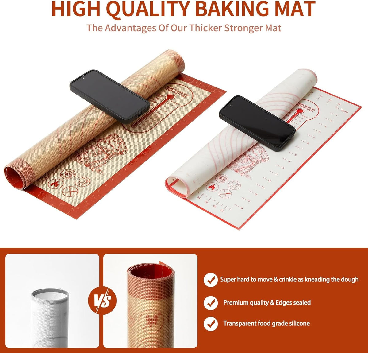 Silicone Baking Pastry Dough Mat - 28x20Inch Extra Large Cookie Bread Rolling Mats Sheet, Nonstick Kitchen Counter Kneading Board, Thick Reusable Pie Cookies Pizza Fondant Making Matt with Measurement