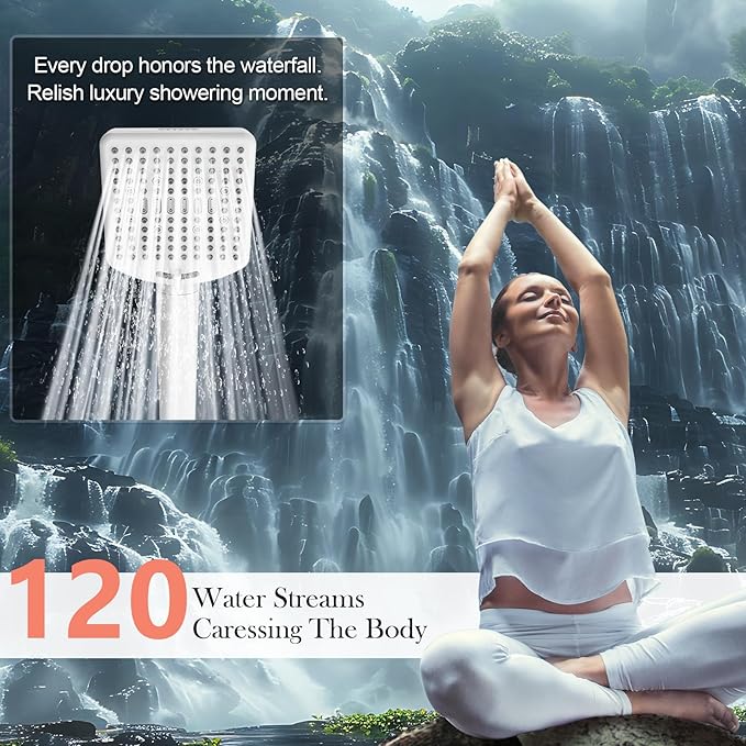 Filtered Shower Head with Handheld White - High Pressure 6 Modes, 120 Anti-clog Nozzles, Detachable Showerhead with Hard Water Filters, Extra Long 6ft Hose, Power Wash Mode for Bathroom, Pets
