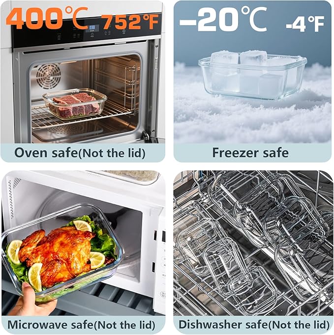 12 Pack Glass Food Storage Container Set with Lids Airtight Leakproof, Stackable Meal Prep & Leftover & Lunch Containers for Microwave, Oven, Freezer and Dishwasher (White)