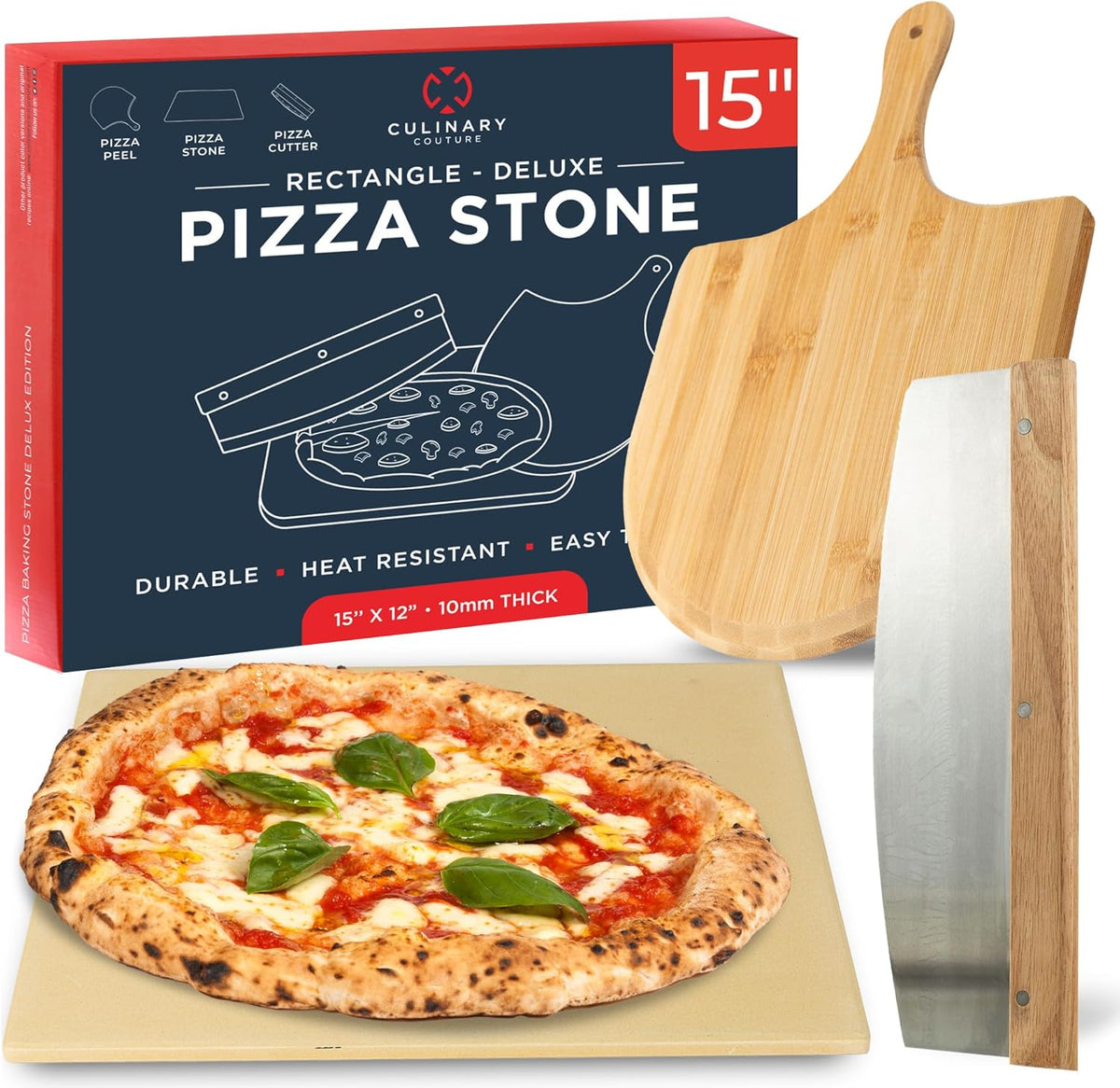 Pizza Stone for Oven Set - 15 x 12 inch Stone for Grill - 3PCS PizzaMaking Accessories - Large Pizza Oven Stones - Baking Stones for Bread and Pizzas