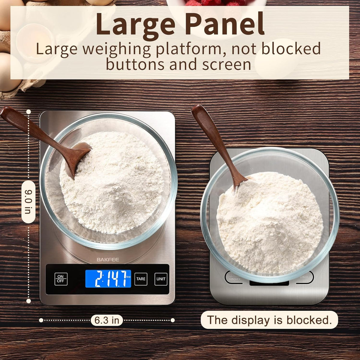 Food Scale, 33lb Digital Kitchen Scale with Stainless Steel & Tempered Glass, USB Rechargeable, 1g / 0.05oz Precise Graduation, Waterproof and Sturdy Surface, for Cooking, Baking, Weight Loss