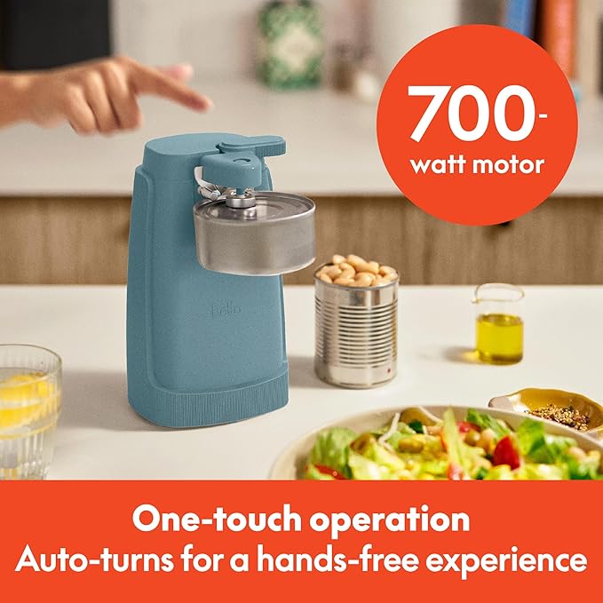 bella Electric Can Opener and Knife Sharpener, Multifunctional Jar and Bottle Opener with Removable Cutting Lever and Cord Storage, Stainless Steel Blade, Surf