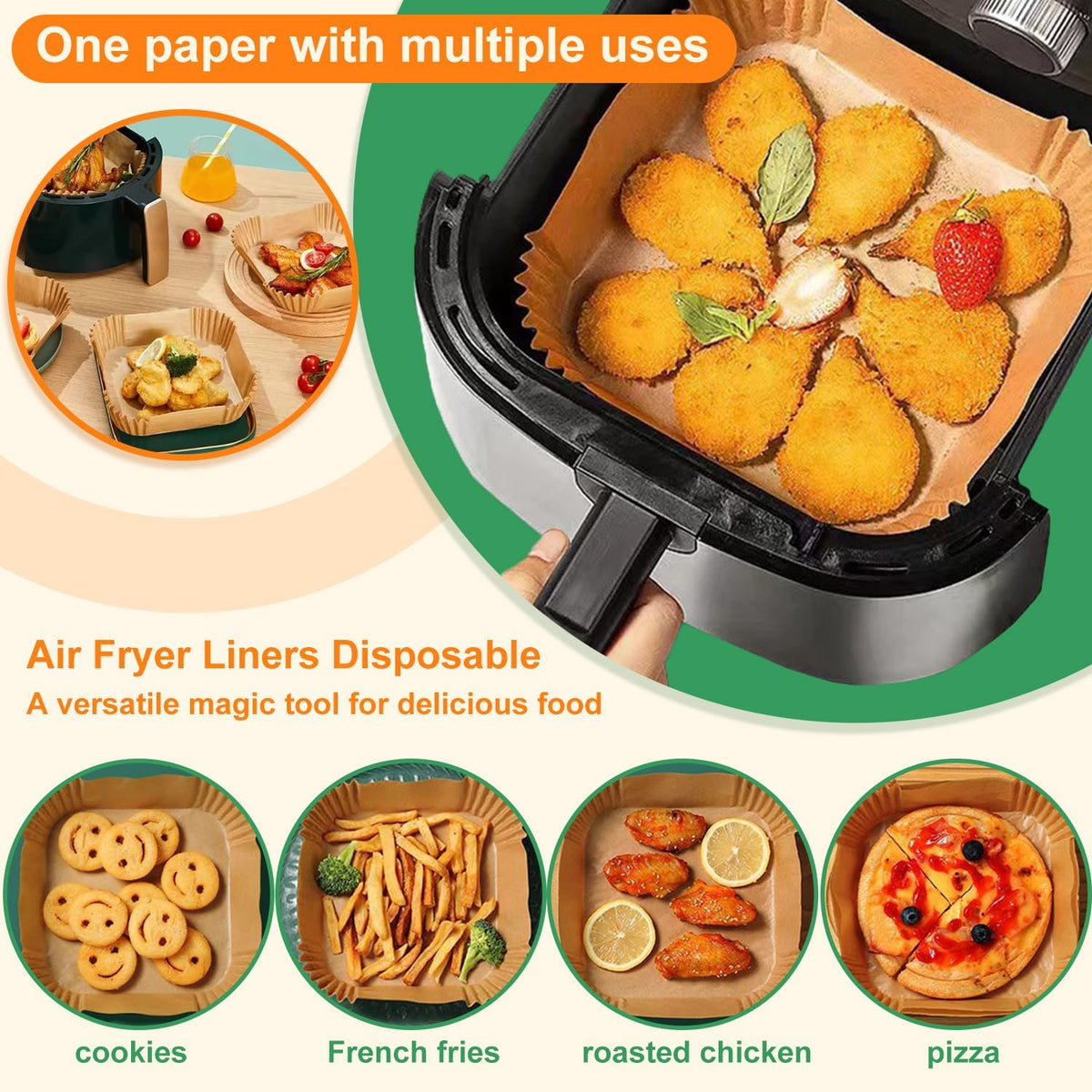 250 Pcs Air Fryer Liners Disposable 8 Inch Square - Paper Liner for 5-8 Qt, Non-Stick Oil-Resistant Parchment Paper for Ovens, Microwaves and Air Fryer Accessories