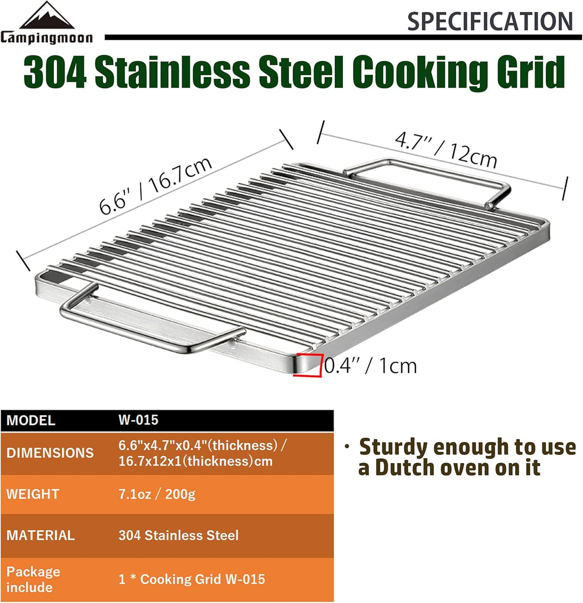 Cooking Grill Grate Cooking Grid 6.6"x4.7" 304 Stainless Steel W-015