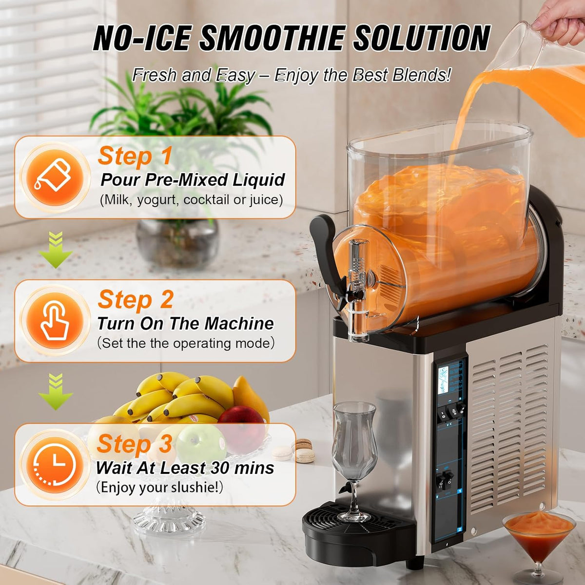 12L Commercial Slush Machine - Stainless Steel Slushie maker Frozen Drink Machine Commerical for Smoothies, Margaritas, Cocktails, Juices & Alcohol Beverages - Ideal for Bars, Cafés & Restaurants