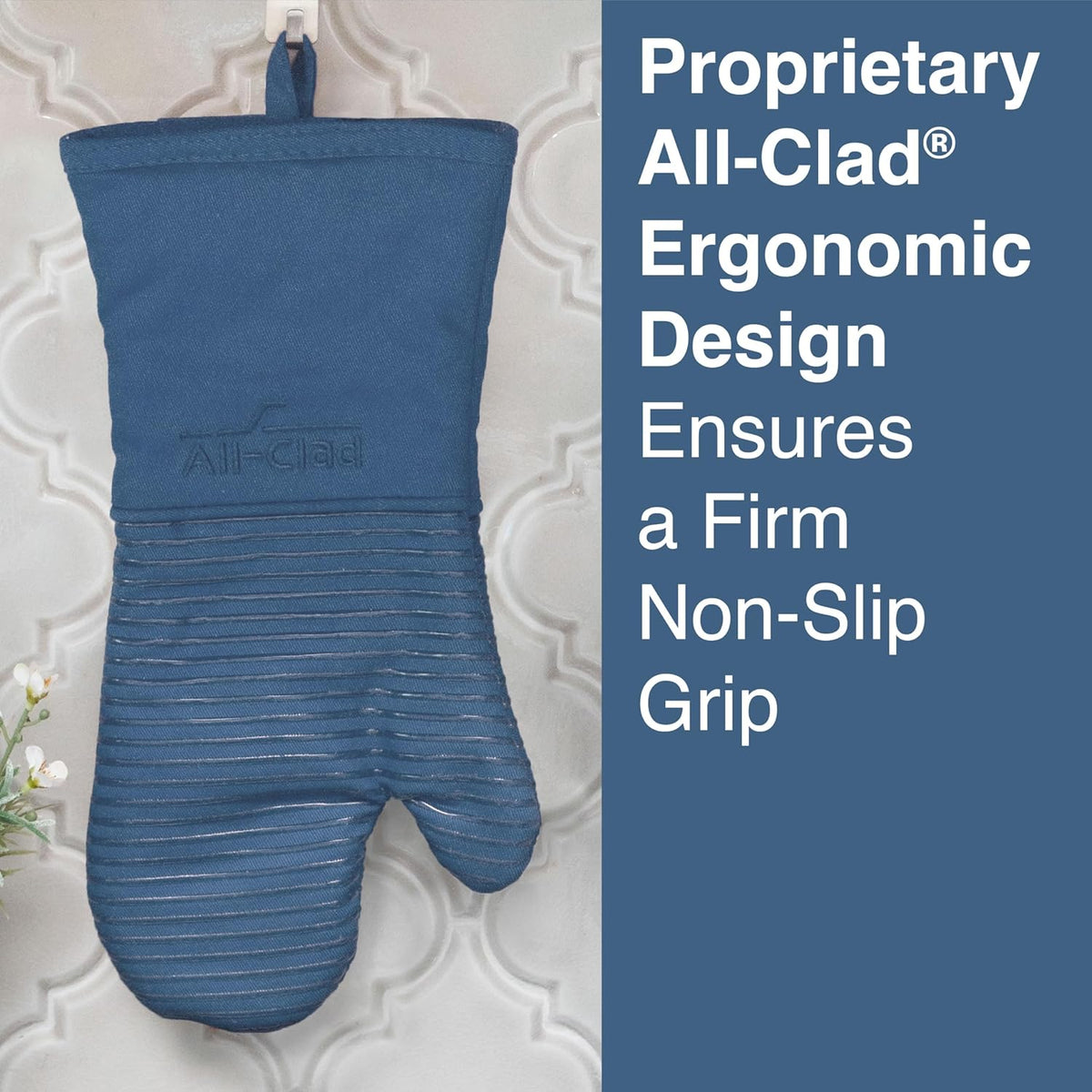 All-Clad Premium Silicone Oven Mitt: Heat Resistant to 500 Degrees - 100% Cotton & Silicone, 14"x7" Pot Holder for Kitchen and Barbeque, (1-Pack), Indigo