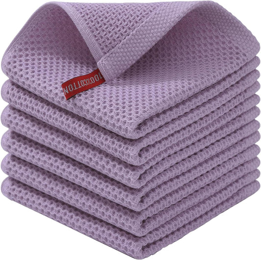 Kitinjoy 100% Cotton Kitchen Dish Cloths, 6 Pack Waffle Weave Ultra Soft Absorbent Dish Towels for Drying Dishes Quick Drying Kitchen Towels Dish Rags, 12 X 12 Inches, Lavender