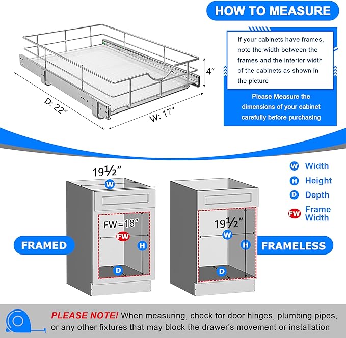WelFurGeer Soft Close Slide Out Cabinet Shelf, 17" W x 22" D Pull Out Drawers for Kitchen Cabinets, Kitchen Shelf Organizer, Cupboard Organizers and Storage, Under Cabinet Pull Out Shelves