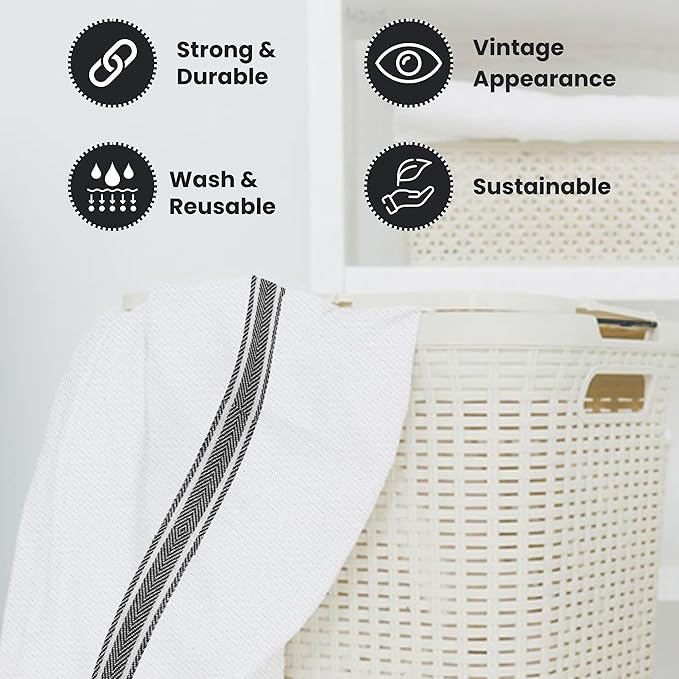 WHITEWRAP Kitchen Dish Towels for Kitchen, Highly Absorbent for Drying and Cleaning, Durable and Soft Tea Towels – 6 Pack, 100% Ring Spun Cotton 15 x 25 Inches – Black