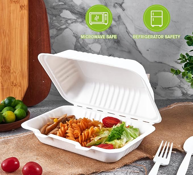ECOLipak Clamshell Take Out Food Containers, 9 * 6 inch 75-Pack Disposable To Go Containers, To Go Boxes for Food Salad