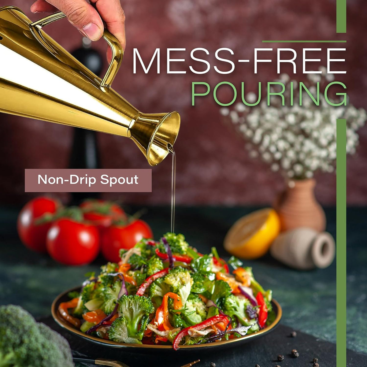 Olive Oil Dispenser Bottle Olietta Stainless Steel Non Drip Leak Proof No Mess Vinegar Pourer & Kitchen Drizzler 25 oz 750ML 0.75 Litre Great for Pouring & Drizzling Easy to Clean & Leakproof