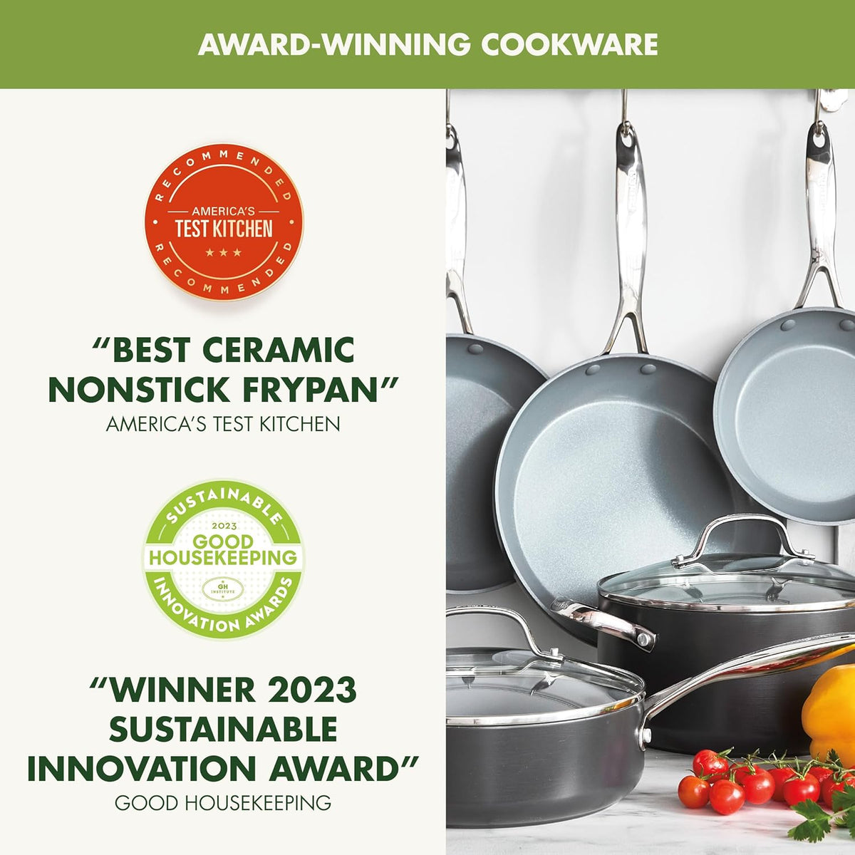 GreenPan 11 Piece Valencia Pro Ceramic Nonstick Cookware Set, PFAS-Free, Induction Ready, Hard Anodized Pots & Pans with Lids, Compatible on All Cooktops, Dishwasher & Oven Safe, Gray