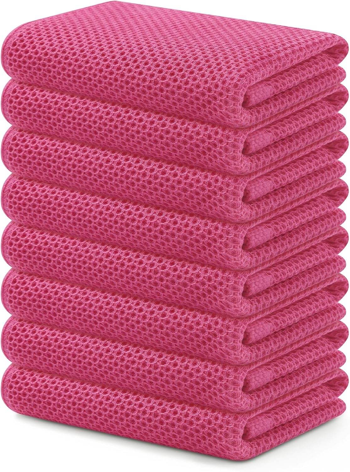 Kitinjoy 100% Cotton Waffle Weave Kitchen Towels, 8-Pack Super Soft and Absorbent Dish Towels for Drying Dishes, Kitchen Hand Towels, 13 in x 28 in, Hot Pink