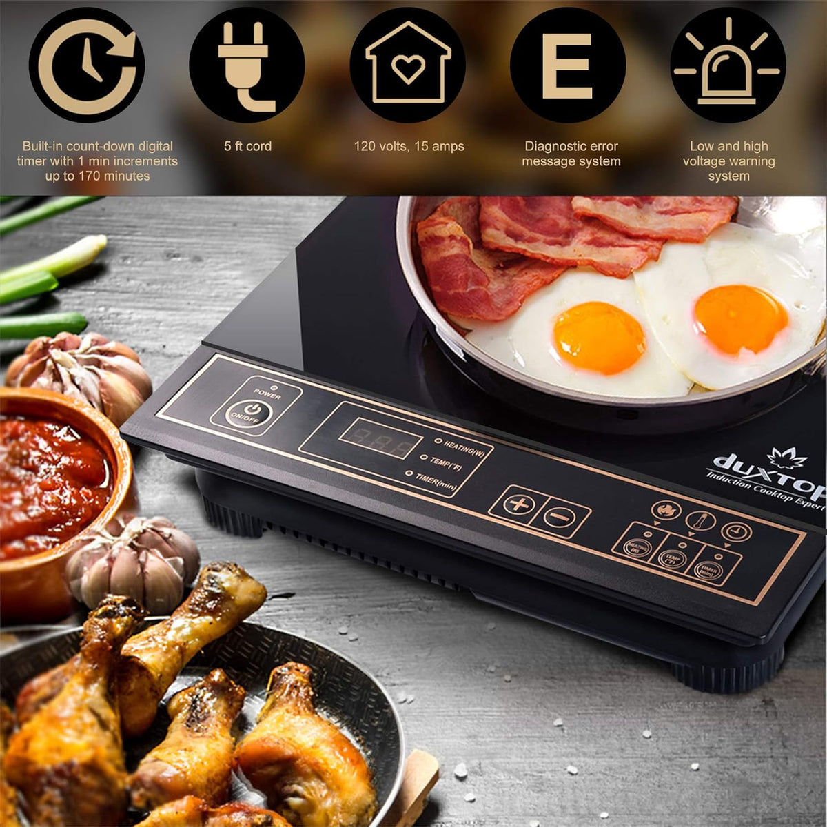 Duxtop 1800W Portable Induction Cooktop Countertop Burner, Silver 8120MC/BT-180G3