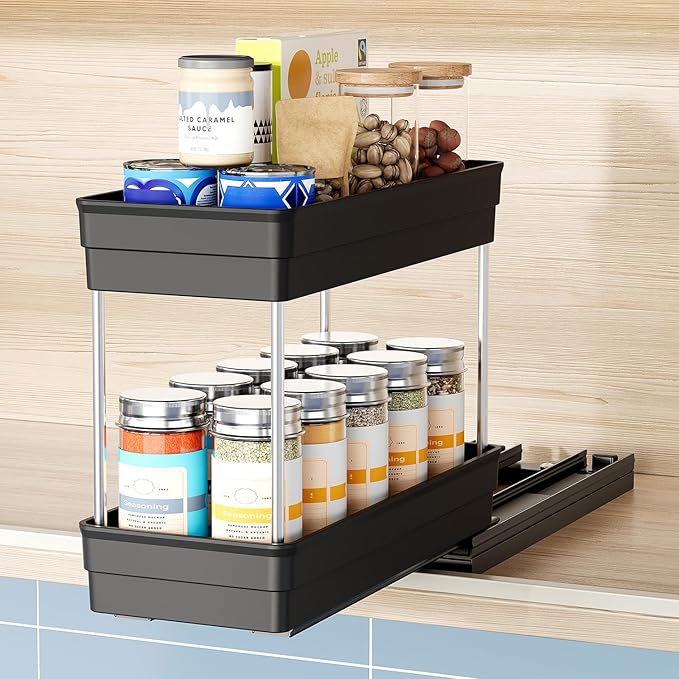 Nieifi Spice Organization for Cabinet-Vertical Spice Rack Pull Out-Spice Rack Organizer for Cabinet-4-1/3 inch Wide-Seasoning Kitchen Organizer-4.3" W x 10.6" D x 8.7" H-1 Pack-2 Tier