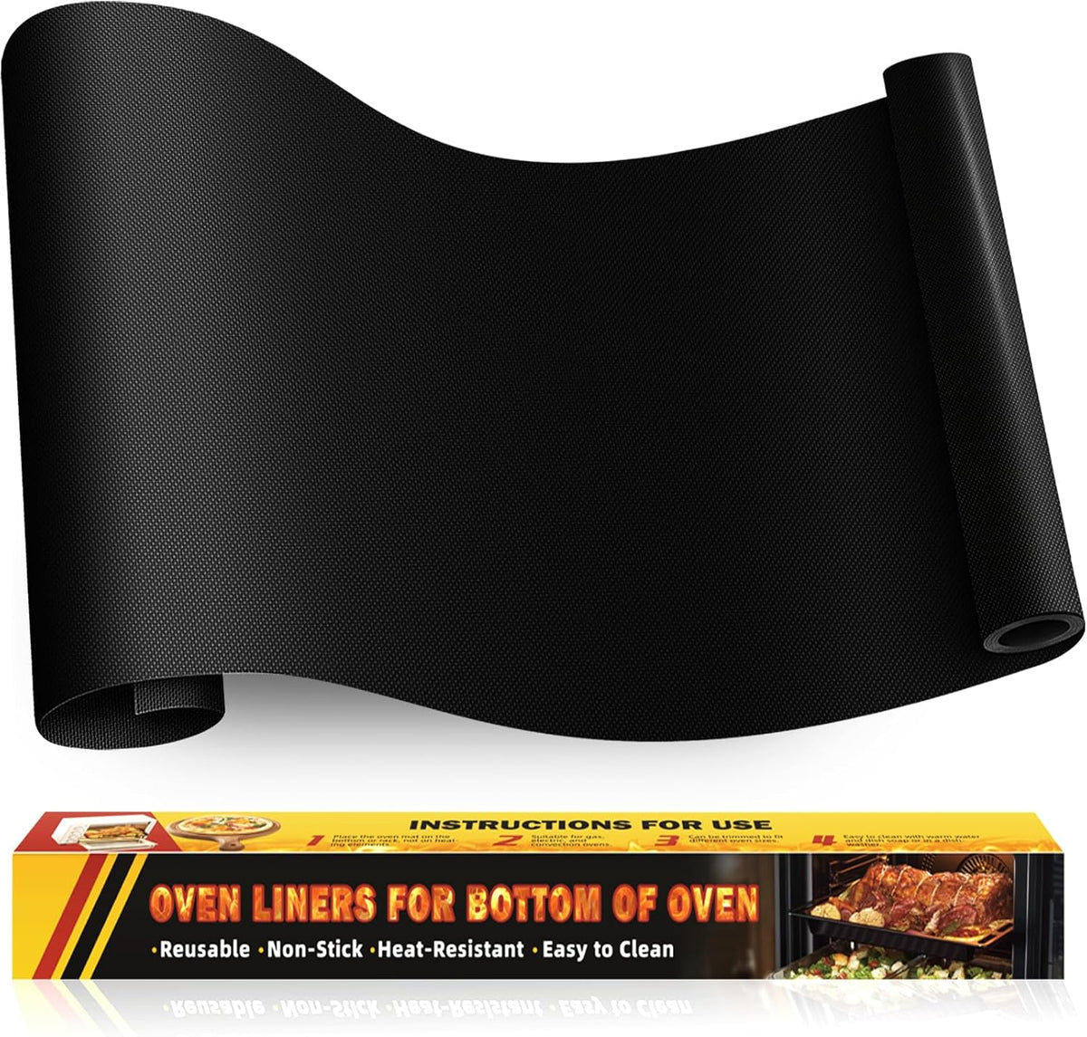 Large Oven Liners for Bottom of Oven, 17"x75" Heavy Duty Non-Stick Oven Liner Mat, Reusable Heat Resistant Grill & Baking Mat, BPA/PFOA Free Roaster Liners, Fits Electric, Gas, Toaster Ovens (Black)