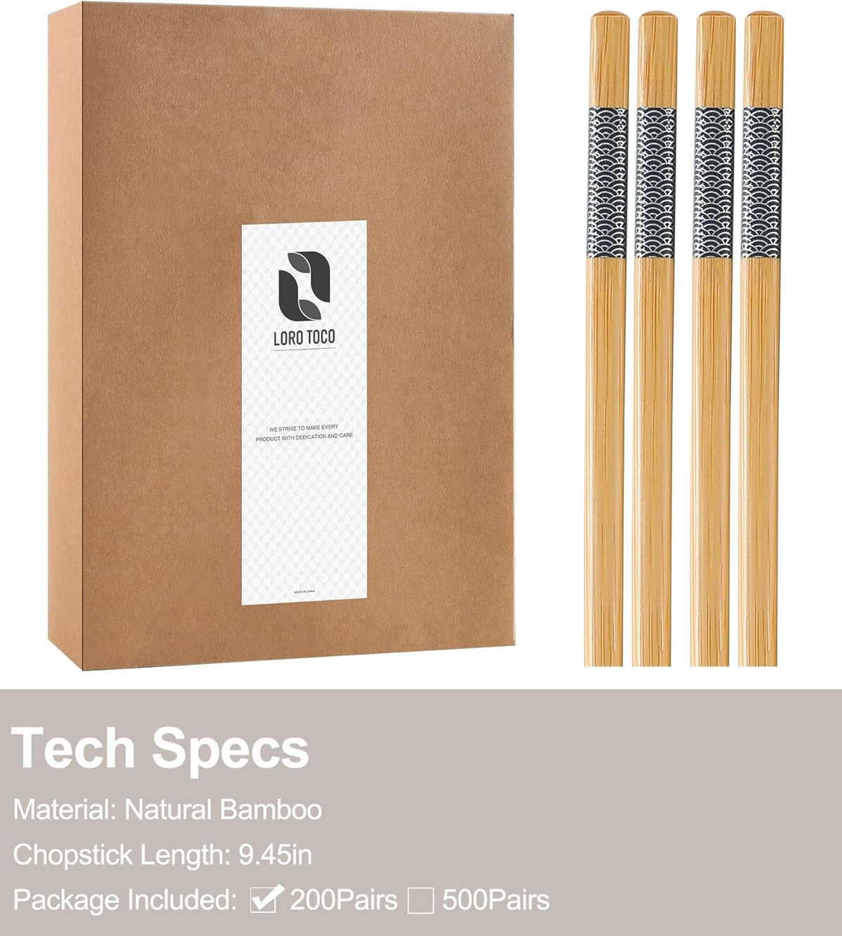200 Pairs Bamboo Chopsticks Disposable | Reusable | Separated | Bulk | Chinese | -（9.45in）