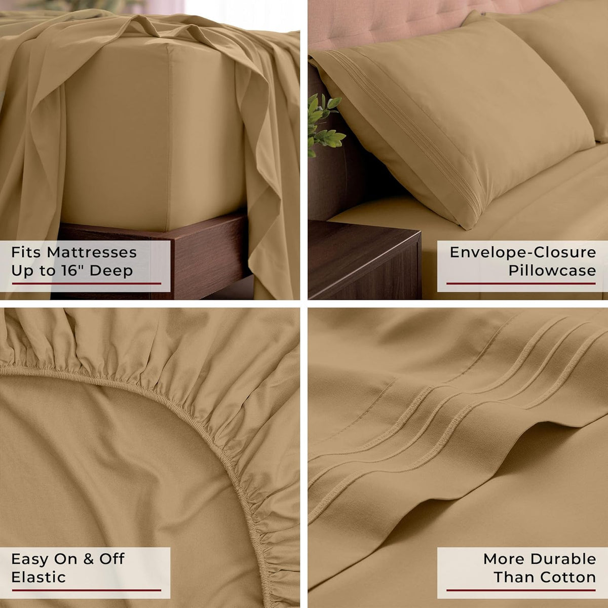 Mellanni California King Sheets Set - 4 PC Iconic Collection Bedding - Hotel Luxury, Extra Soft, Cooling Bed Sheets - Wrinkle, Fade, Stain Resistant (Cal King, Gold)