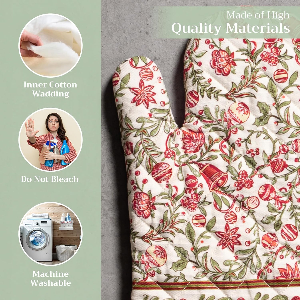 Maison d' Hermine Oven Gloves 100% Cotton Oven Mitt 7" x 13" with Loop Heat Resistant, BBQ, Cooking Gloves, Baking, Grilling, Kitchen, Handling Hot Pans (Pack of 1, Reveillon Au Jardin)