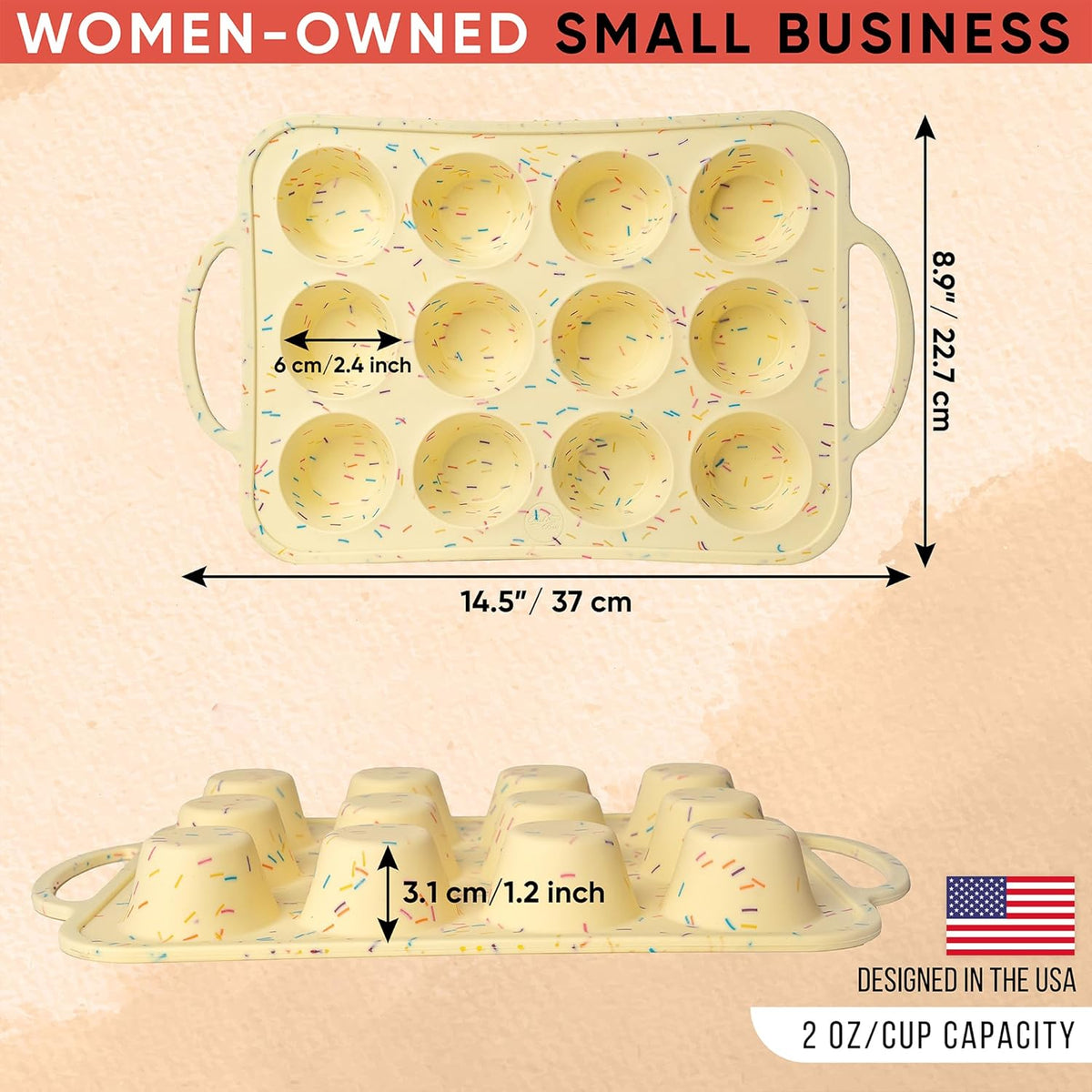 2 Pack Silicone Mini Muffin Pan 12 Count – Non-Stick Silicone Muffin Pans for Baking, BPA-Free Cupcake Pans for Baking, Easy Release, Metal Handles, Oven & Dishwasher Safe