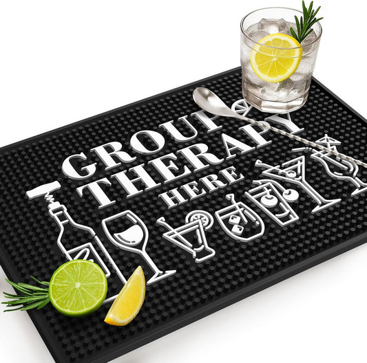 Group Therapy Bar Mat for Countertop - Ideal for Bartending & Home Bar Spill-Proof, Durable, Non-Slip Rubber Mat - Large Size 18"x12" - Bar Mats for Home Bar - Thick Rubber Mat