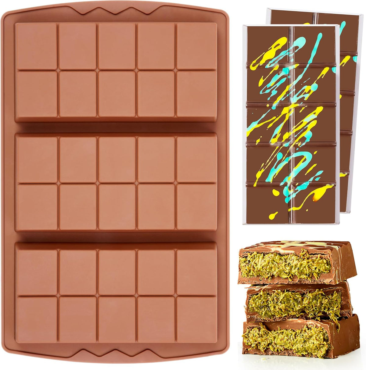 1 Pc Chocolate Bar Mold Deep Large Chocolate Molds Silicone Break Apart Thick Silicone Molds for Candy Bar (10 Snap）