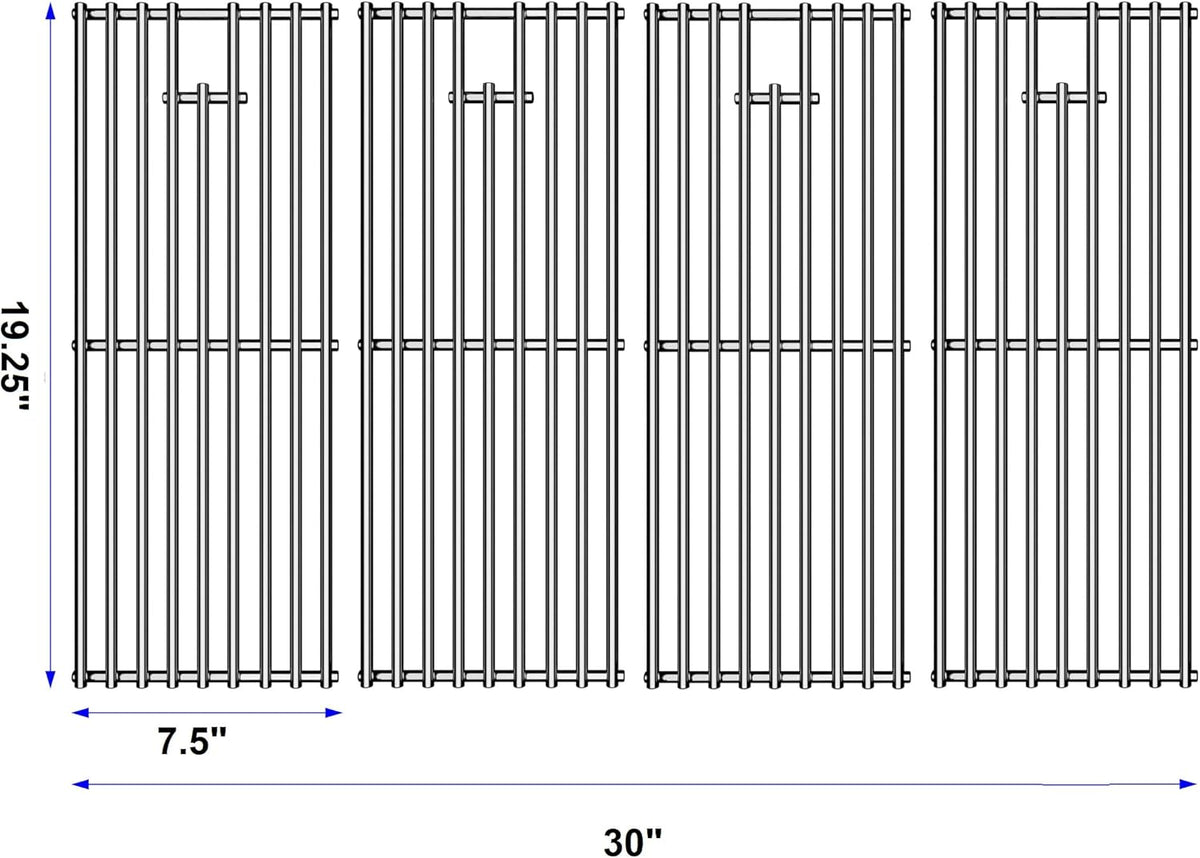 Stainless Steel Cooking Grill Grates Replacement for 16517 Bull BBQ Angus, Brahma, Lonstar Select, Outlaw Steer Premium, Lonestar Select, 7 Burner Premium, 19.25" x 30"