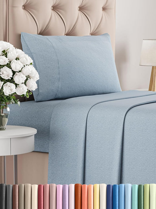 Twin Size 3 Piece Sheet Set - Comfy Breathable & Cooling Bed Sheets Set - Hotel Luxury Bedding for Women, Men, Kids, Teens, Boys & Girls - Deep Pockets, Soft & Wrinkle Free - Blue (Heathered Sheets)