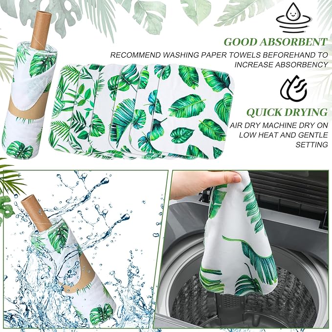 36 Count Reusable Cleaning Cloths Washable Cotton Kitchen Towels for Home(Leaves Style,Green)