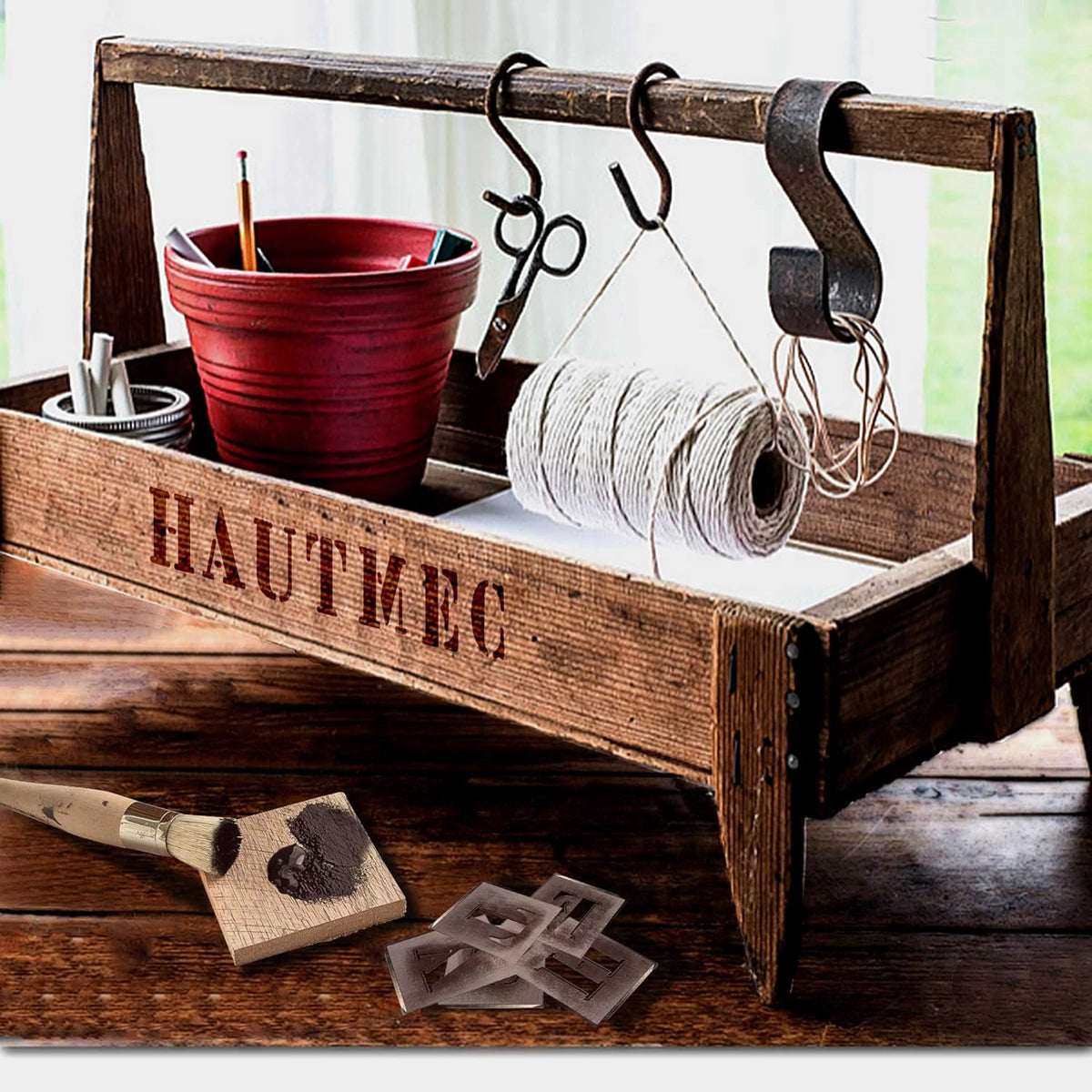 HAUTMEC Vintage Aluminum Letters Stencils, A to Z Aluminum Stencils & Holder, 2-1/2"(60mm) Letters, Shop Stencil, Advertising Stencilling, Craft-Printing, Reusable HT0244-ST