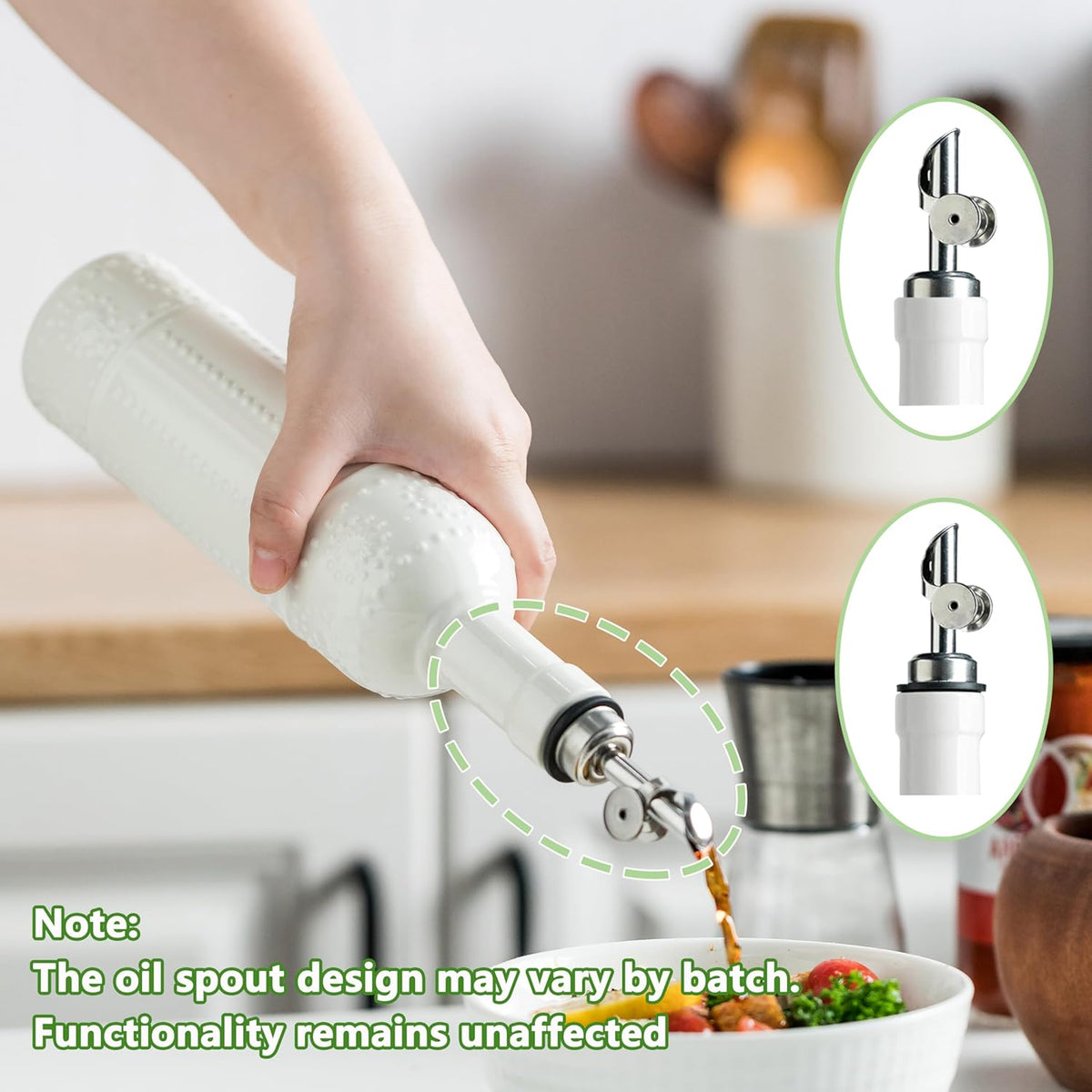 LYEOBOH Oil Dispenser for Kitchen, Olive Oil Dispenser Bottle with Non Drip Spout - 17 OZ Ceramic Vinegar Dispenser Bottle, Easy to Use for Kitchen Gadgets, Frying, BBQ, White