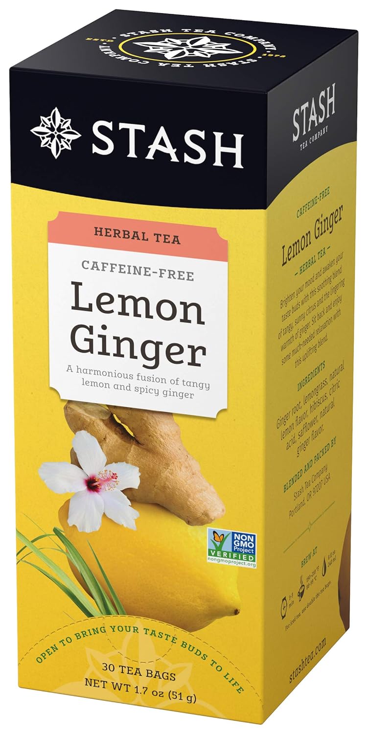 Stash Tea Lemon Ginger Herbal Tea, 6 Boxes of 30 Tea Bags Each (180 Tea Bags Total)
