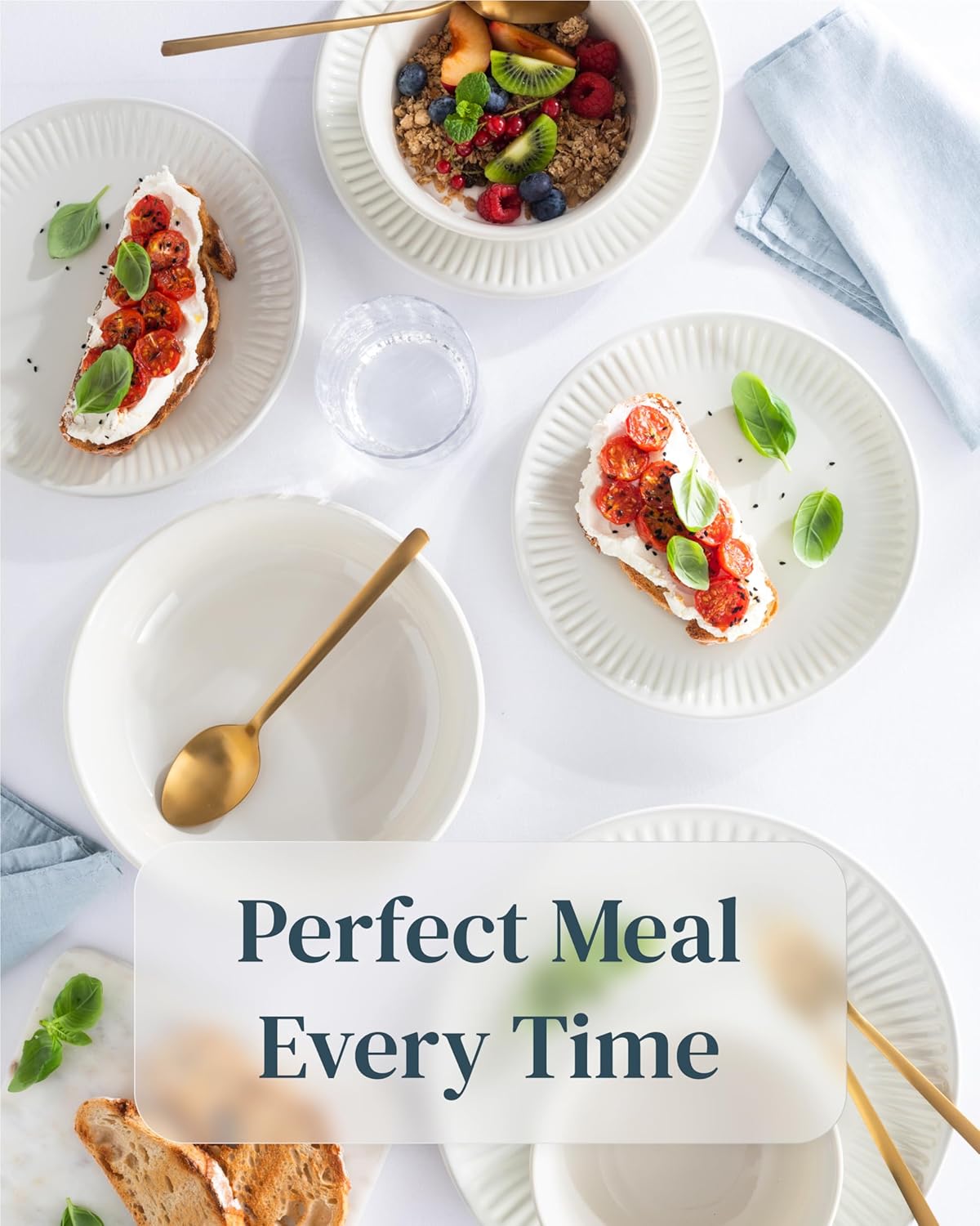 Stoneware Dinnerware Set for 8 People HYGGE 24-Piece - Elegant Scandi Design - Premium Dish Set - Bowl and Plate Set - Tableware for 8 People in a Ribbed Design - Pure Living in Beige