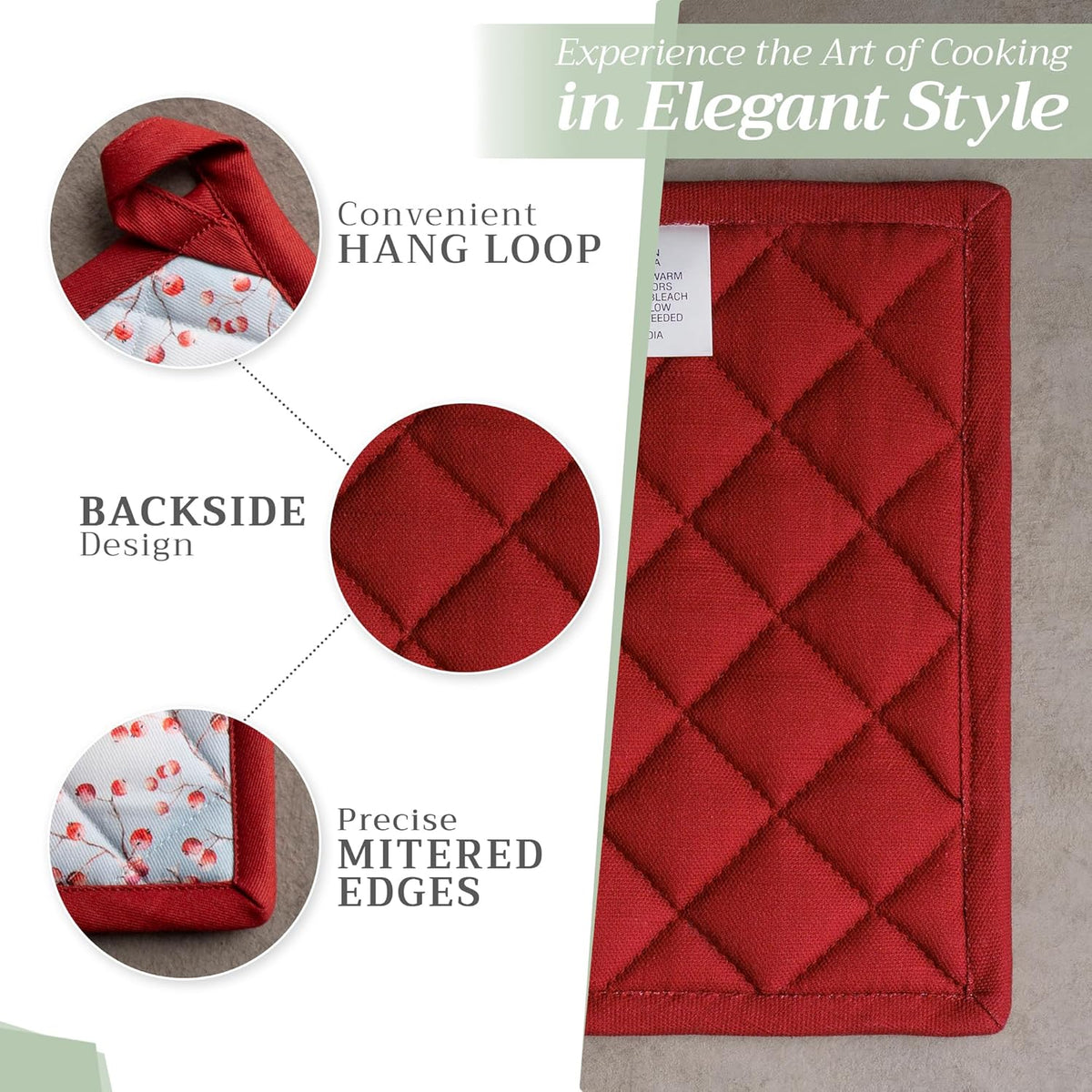Maison d' Hermine Pot Holders Set 100% Cotton Heat Resistant Potholders 8" x 8" Hot Pads with Loop BBQ, Cooking, Baking, Grilling, Kitchen, Handling Hot Pans (Pack of 2, Fairytale Forest)