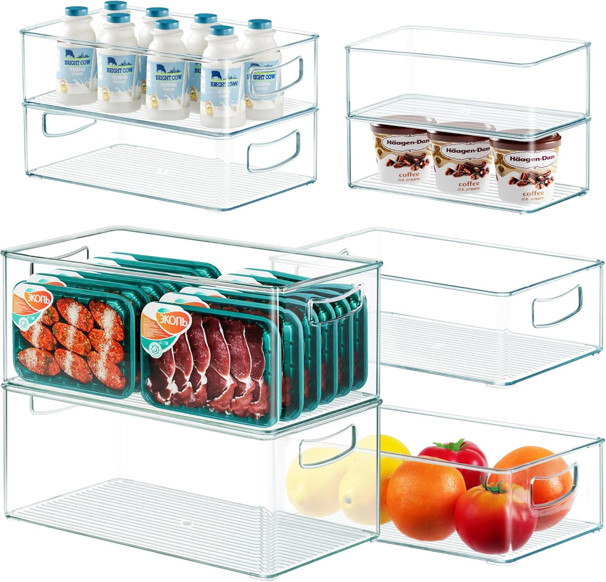 8 PACK Freezer Organizer Bins Clear Stackable Storage Bins with Side Handles for Fridge Organization and Storage Home Organization Must Haves
