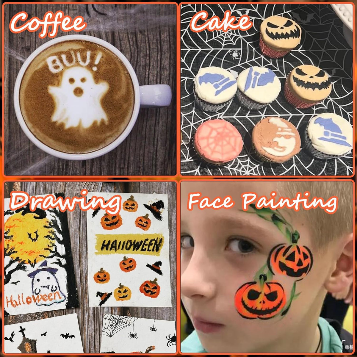 40 Pieces Halloween Cake Cookie Stencils 3.5in Reusable Pumpkin Templates Mold Tools for Cookies DIY Holiday Baking Painting Dessert Craft Coffee Decoration