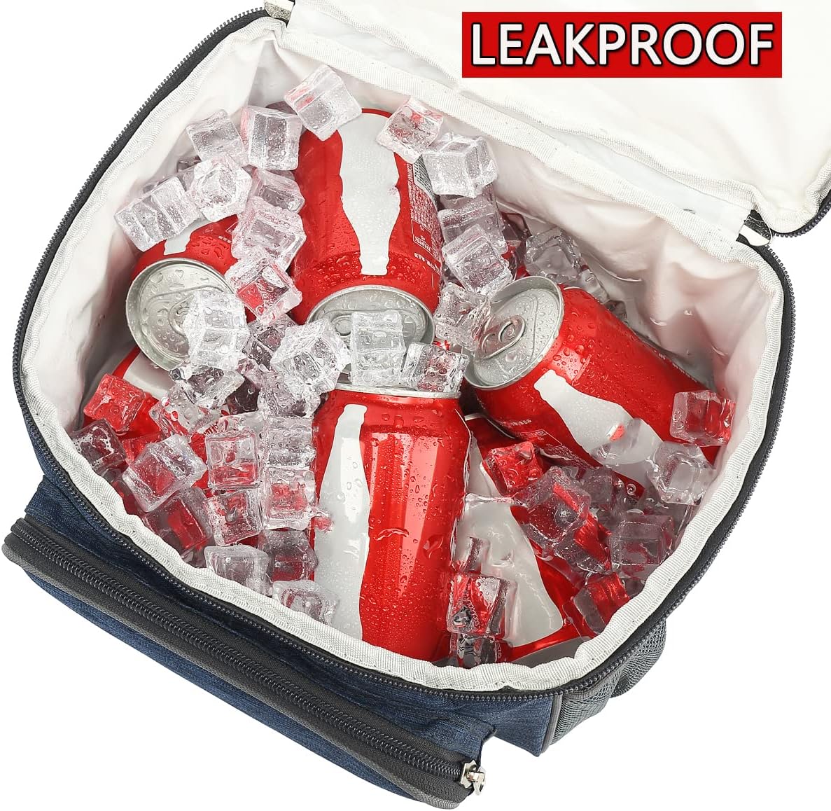 FlowFly Double Layer Cooler Insulated Lunch Bag Adult Lunch Box Large Tote Bag for Men, Women, With Adjustable Strap,Front Pocket and Dual Large Mesh Side Pockets