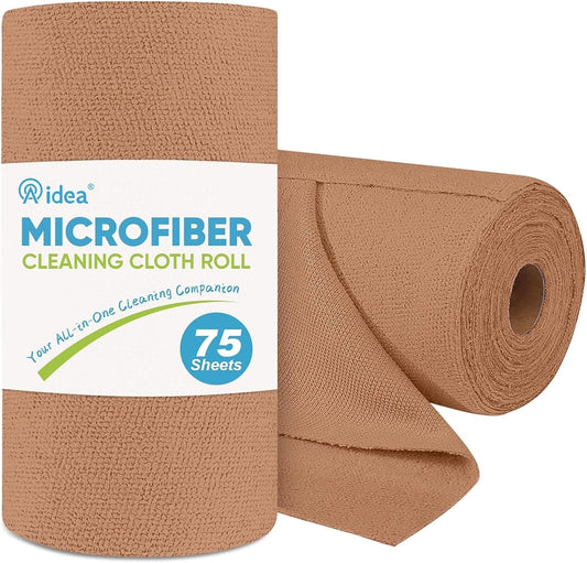 AIDEA Microfiber Cleaning Cloth Roll, 75PK, Reusable Paper Towels Tear Away Cloth, Microfiber Towels Washable Shop Rags, Lint Free Cleaning Rags for House, Kitchen, Window, 11.5"×11.5", Coffee