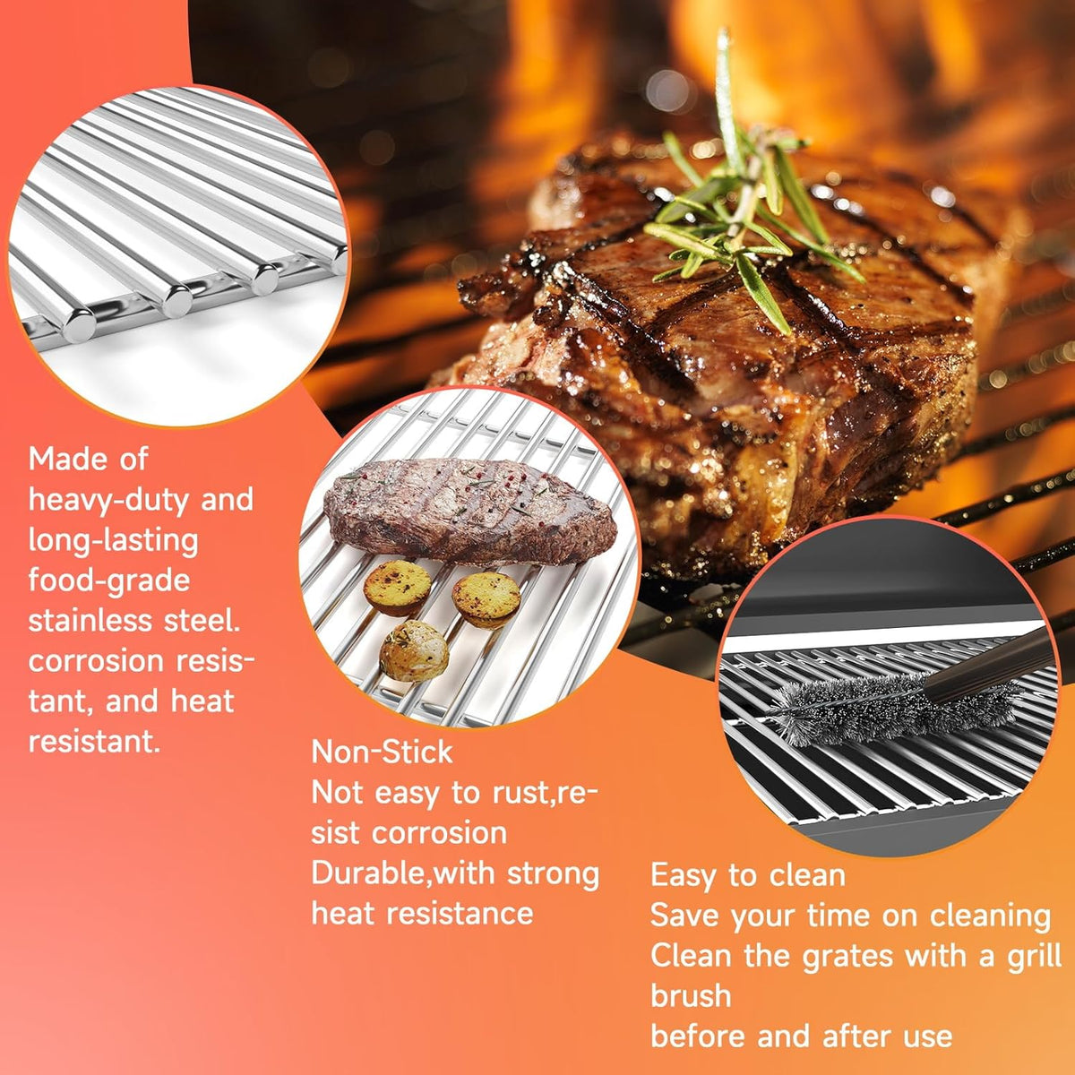 18.75" Stainless Steel Cooking Grates Replacement Parts for Weber Genesis II 300 and Genesis II LX 300 Series Gas Grills, Genesis II E&S 310 315 320 325 340, Cooking Grid for Weber 66095, 2 Pack