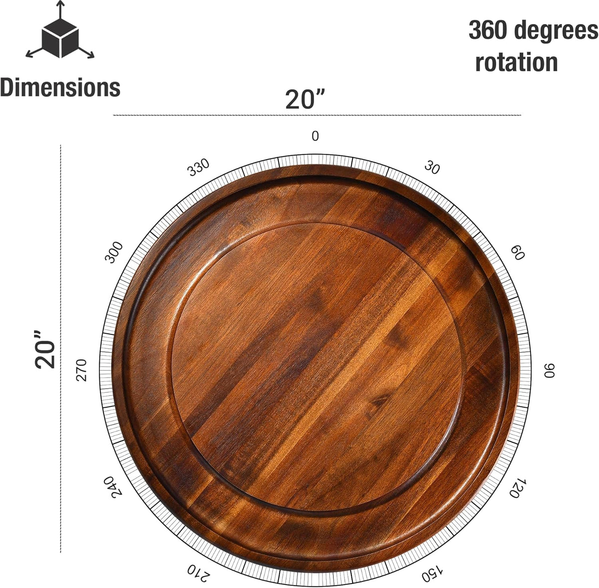 Shanik Acacia Wood Rotating Cheese Board – Lazy Susan Charcuterie Platter for Serving Cheese, Meats, Crackers, and Appetizers