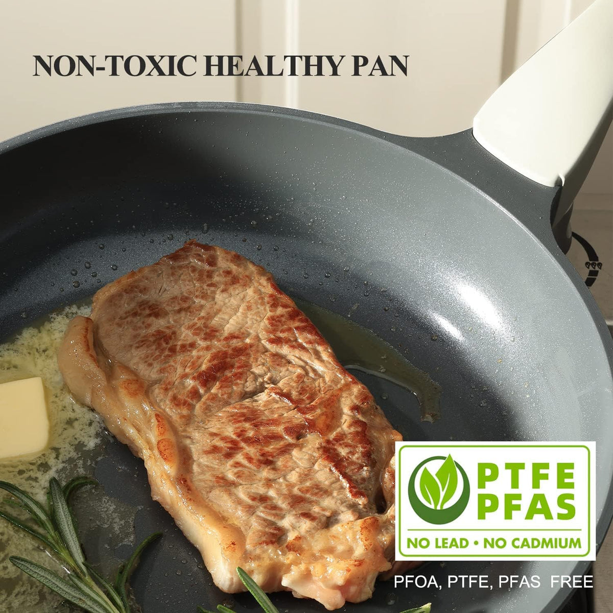 Nonstick Ceramic Frying Pan with Lid, Non Toxic Skillet, Healthy Egg & Omelet & Chef's Pan, PTFE PFOA & PFAS Free, Induction Compatible (12Inch W/L)