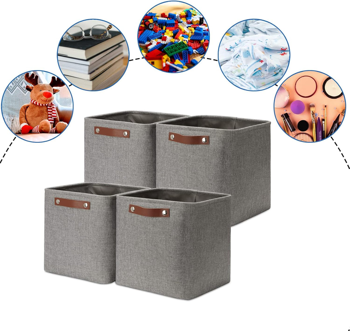 DULLEMELO Square Storage Cubes Baskets for Gifts Empty, 11 inch Cube Stroage Bins Linen Closet Organizers and Storage Baskets for Toy Nursery Shelves Bedroom Storage(4 Pack - 11" Grey)