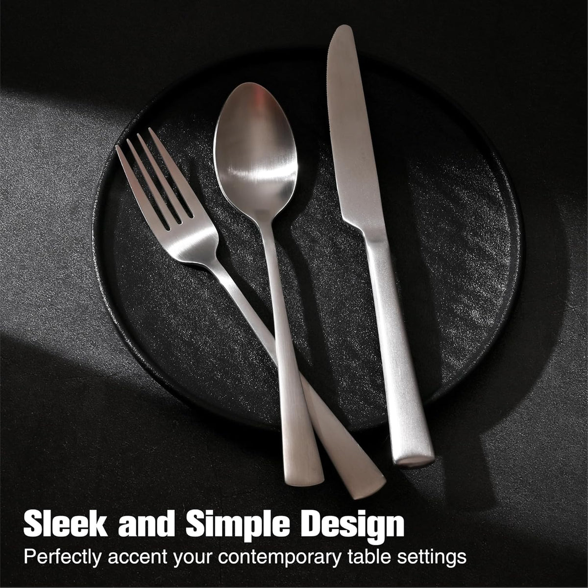 KINGSTONE Forged Silverware Set, 20 Piece Flatware Set for 4, 18/10 Stainless Steel Silverware Matte Satin Finish Dishwasher Safe